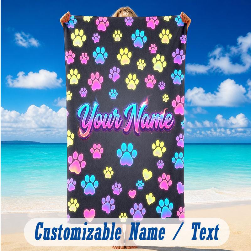 Dog Theme Beach Towel Personalized Custom Name & Text Soft Quick Dry Beach Towel for Swimming Travel