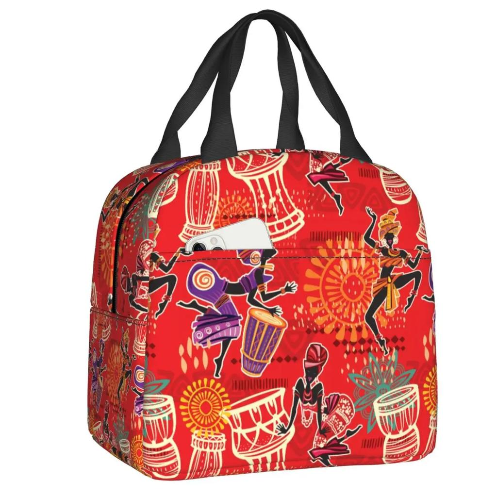 African Elements Pattern Insulated Lunch Tote Bag for Women Africa Ethnic Culture Cooler Thermal Bento Box Work School Travel