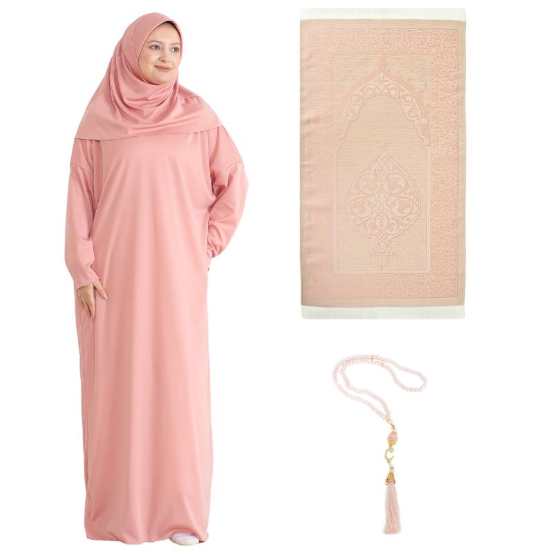 Women Prayer Dress With Hijab Rug Tasbih Muslim Set Islamic Clothes Abaya Jilbab Dubai Kaftan For Eid Ramadan