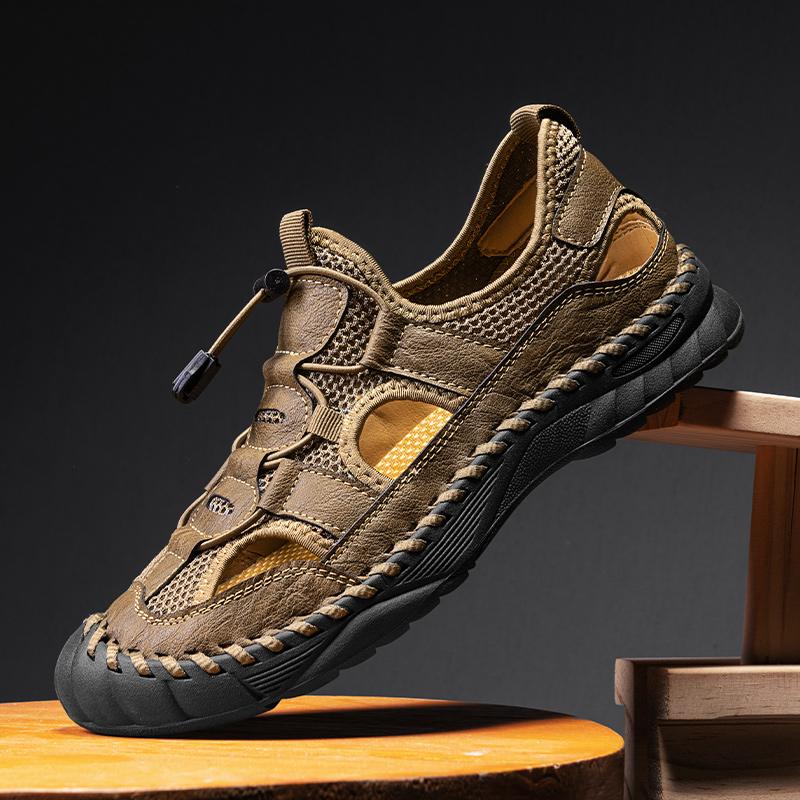 Fashion Slip-on Men's Sports Shoes Handmade Sandals Net Footwear Breathable Light Soft Casual Shoes Summer Wading Aqua Shoes Mesh Flats