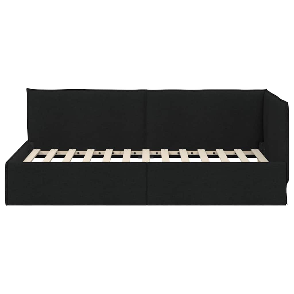 Corner Bed Frame with Headboard Black 100 X 200 Cm Fabric