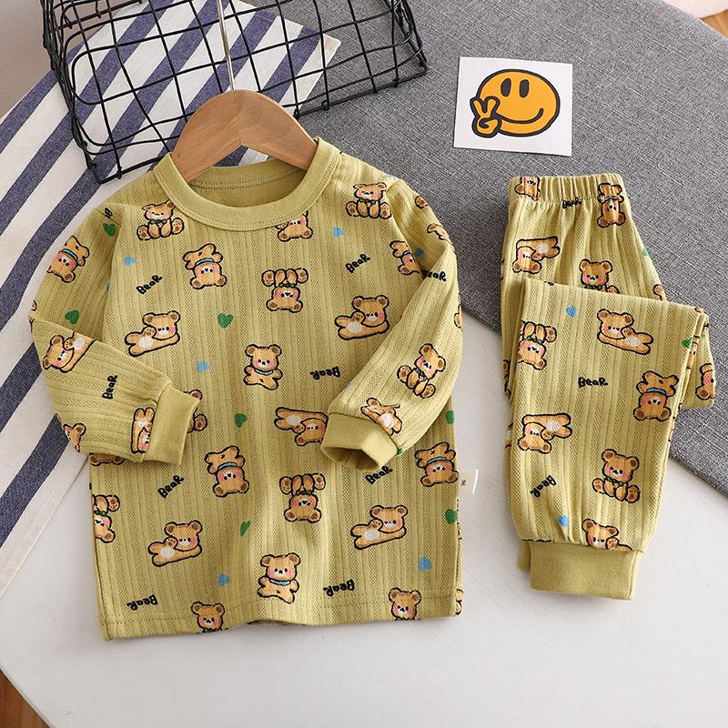Kids Boys Girls Cotton Pajama Sets Cartoon Casual Long Sleeve Cute Underwear Tops with Pants Warm Autumn Sleeping Clothes