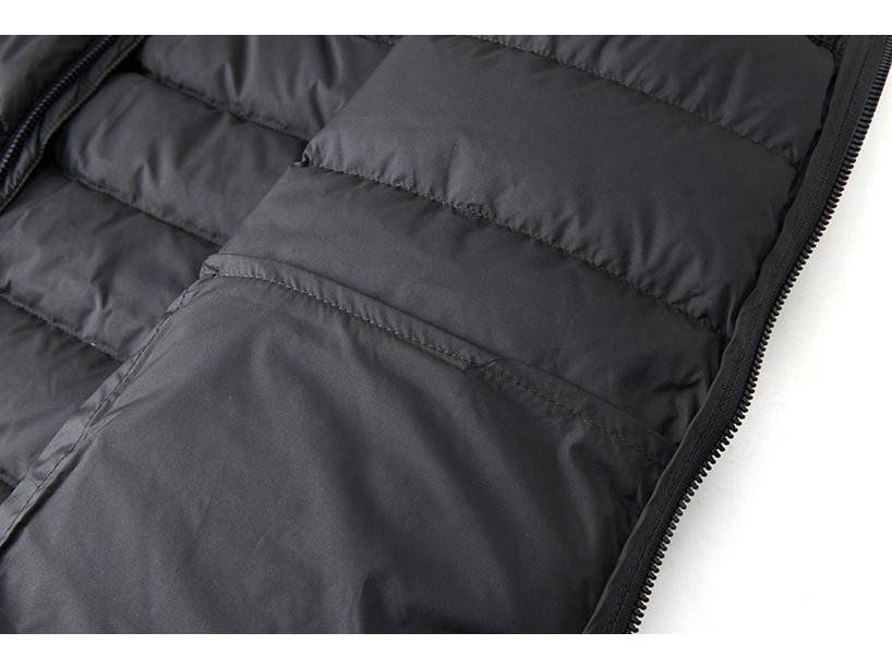 Hochwertige Unisex-Leichtgewicht-Daunenjacke mit Rippenstruktur, 90 % weiße Entendaunen und mit Text bedrucktem Futter