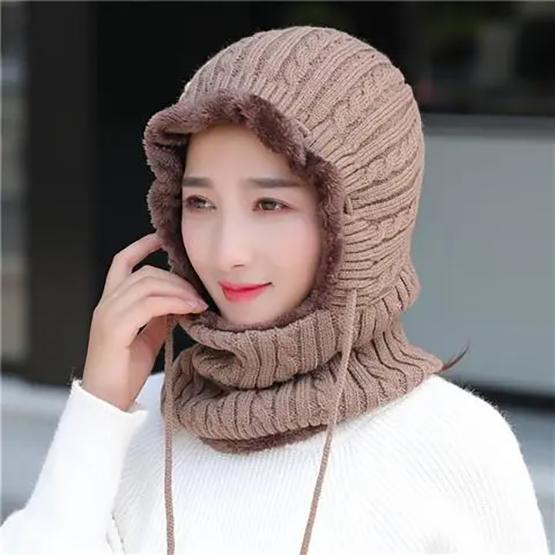 WTEMPO Autumn Winter Knitted Pullover Hats Women Large Solid Color Ear Protection Outdoor Cycling Windproof Scarf Hats