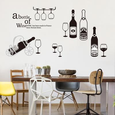 Selbstklebender Schwarzer Glas Weinflasche Wandsticker Abnehmbares Vinyl Abziehbild für Küche Bar Café Heimdeko