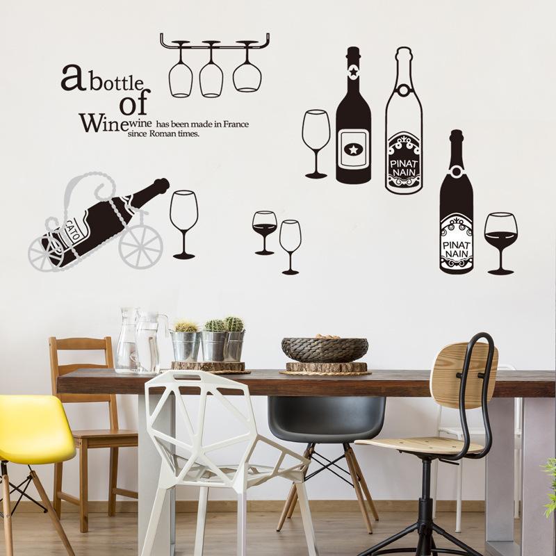 Self Adhesive Black Glass Wine Bottle Wall Sticker Removable Vinyl Decal for Kitchen Bar Cafe Home Decor