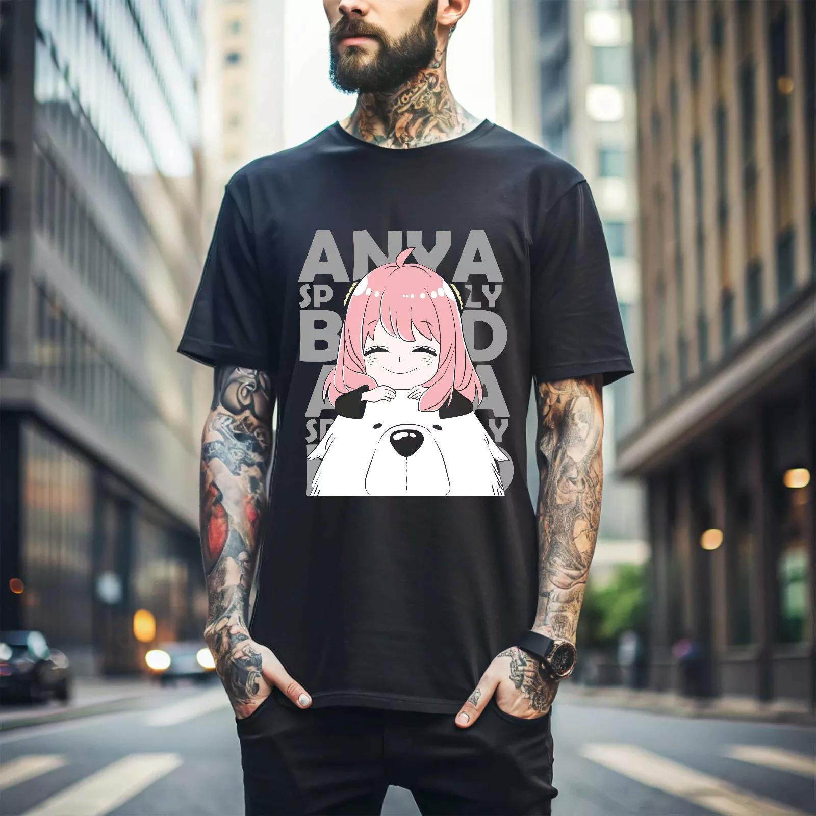 

100% cotton TOPS UNISEX TEES MENS WOMENS SPY x FAMILY New Manga T-shirt Loid,yor,Anya,Bond,Forger Style unisex shirt 225 S чёрный