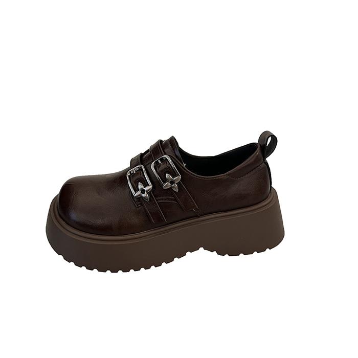 

2025 New Women s Square Heel Shoes Autumn New Round Head Deep Mouth Thick Bottom Belt Buckle Anti-slip Wear-resistant Shoes 39 коричневый