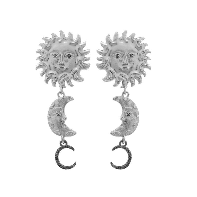 

Geometric Sun Moon Alloy Earrings With Fringe Bohemian Summer Beach Sun Moon Ear Studs Ear Jewelry For Women срібний