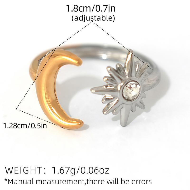 Luxury Stainless Steel Ring for Women Design Gold Color Stars Moon Inlaid with Zircon Adjustable Stacked Rings Banquet Jewelry