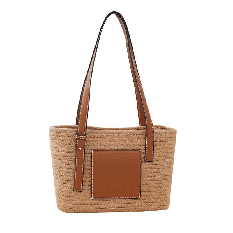 

2024 Универсальная женская плетеная сумка-тоут через плечо из хлопковой веревки Top Width 30cm, Height 20cm верблюд