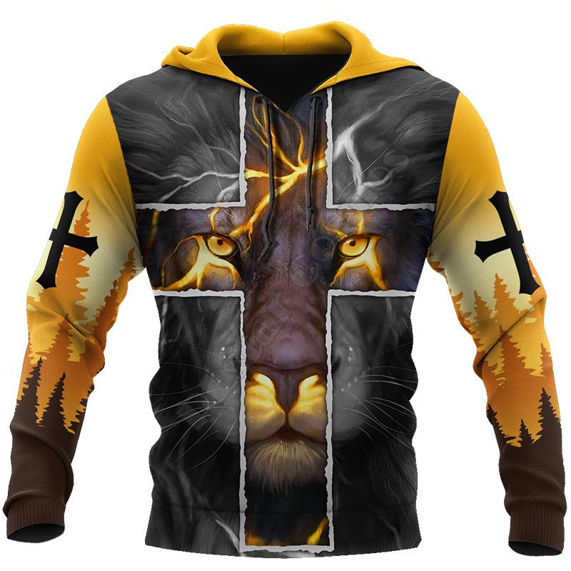 Jaro Podzim Křesťanská Bible Faith Jesus God Pánská mikina s kapucí Cool 3D potisk lva Streetwear Pár Oblečení Jogging Běžné Tepláky