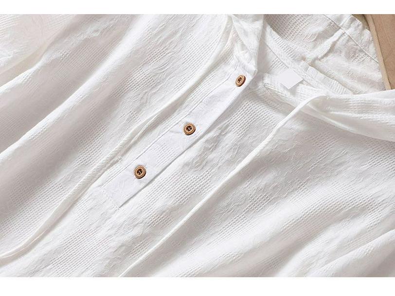 2024 Summer Women's Hooded Cotton-Linen Shirt: Chinese Style Jacquard Embroidered Casual Top