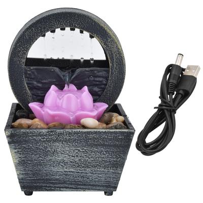 3V USB Kunststoff Blumenwasserbrunnen LED Tischbrunnen mit Steinen für Home Office Tisch