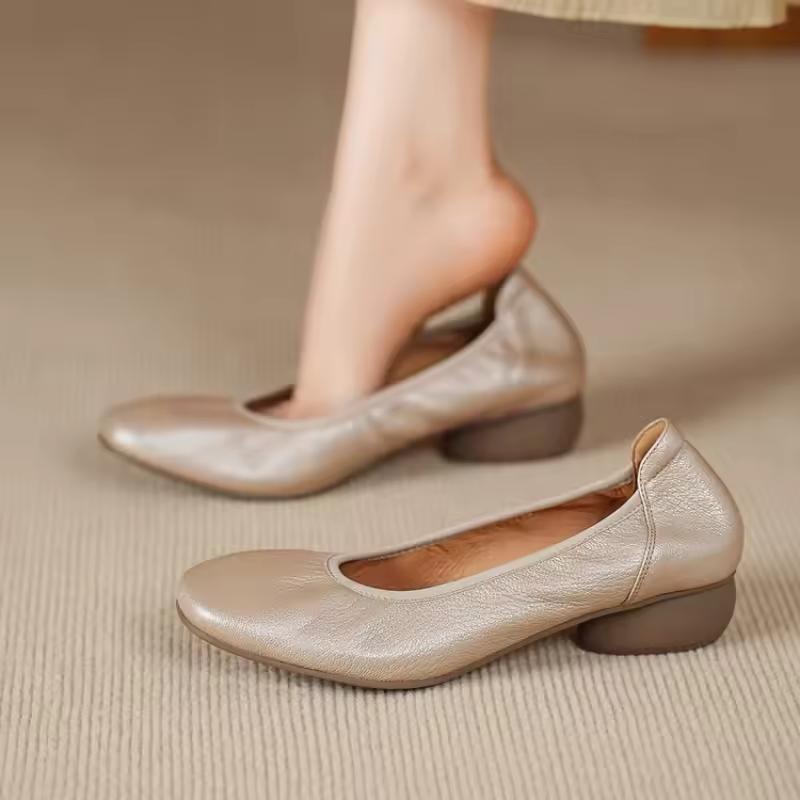 

Женские весенне-осенние туфли на плоской подошве из мягкой ПУ-кожи: Слипоны с круглым носком, удобной посадкой, нескользящей подошвой и легким повседневным дизайном 35 абрикосовый