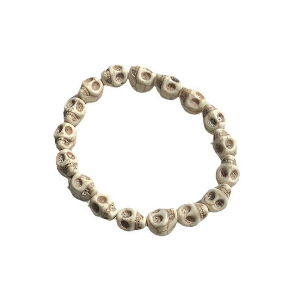 

Эластичный веревочный браслет с черепом и бусинами, винтажный дизайн, браслет со скелетом и бусинами, подарок другу Skull Beaded Bracelet