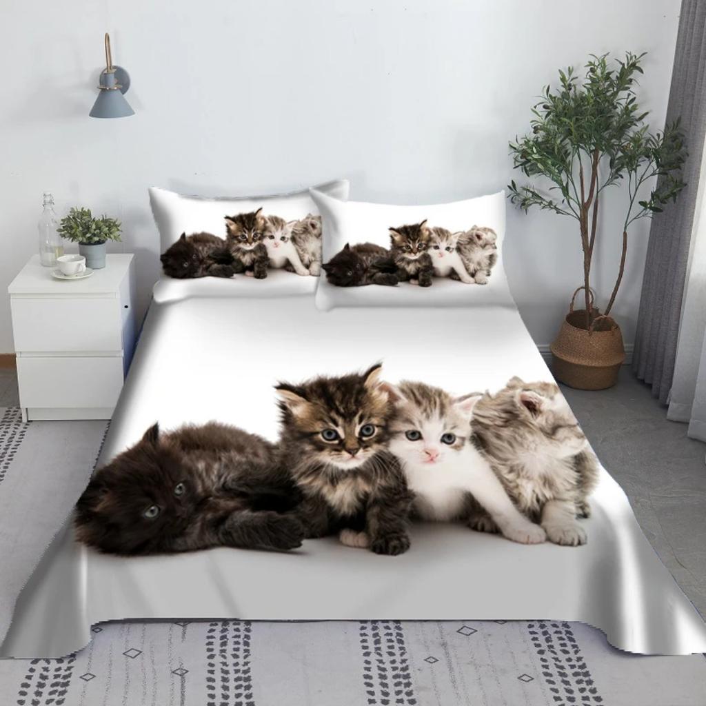 3D Digitaldruck Katzenbettwäsche-Set, Kawaii Haustier Katze Bettbezug für Kinderzimmer Queen King Size Weiche Bettwäsche