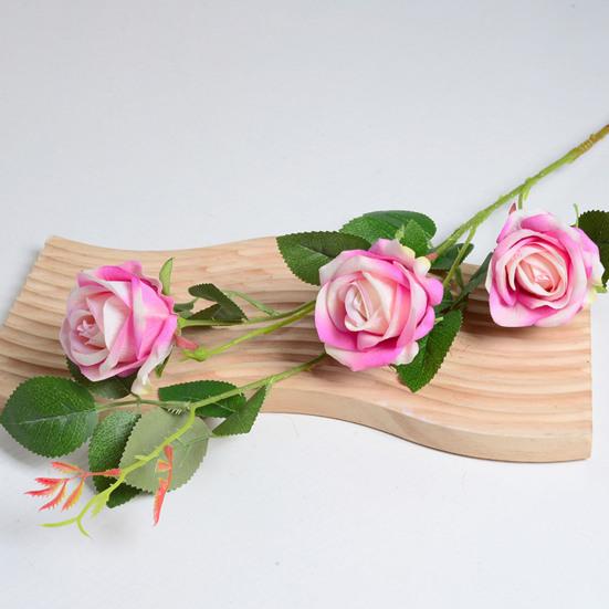 Artificial Rose Flower 3 Heads Full Blooming Fake Silk Roses Bouquet with Stem for DIY Vase Home Wedding Party Centerpiece