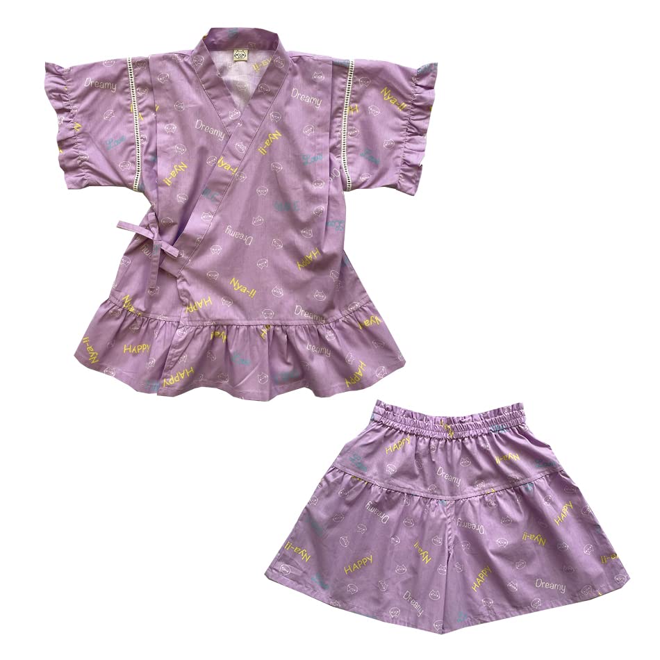 

nyanderful Nyandaful Jinbei комплект Culotte Jinbei Ruffles Girls Kids Cat Pattern Cat Cat Cat 100 110 120 130 Фиолетовый Зеленый 54066 [Gokigenmeito] 2 предмета фиолетовый