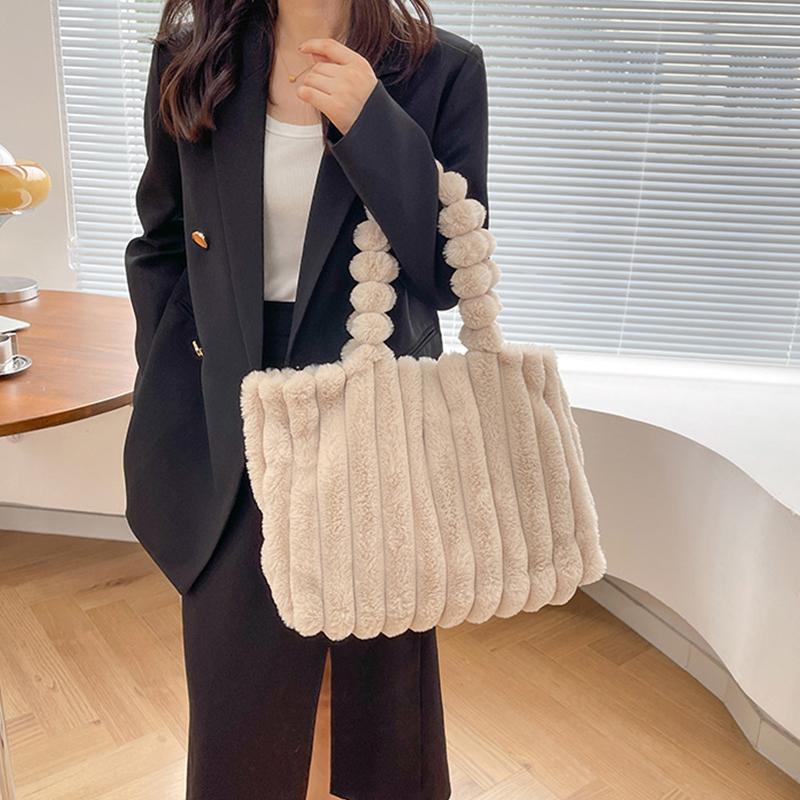 Fashion Designer Faux Fur Tote Bag for Women Handbags Autumn Winter Plush Shoulder Crossbody Bags