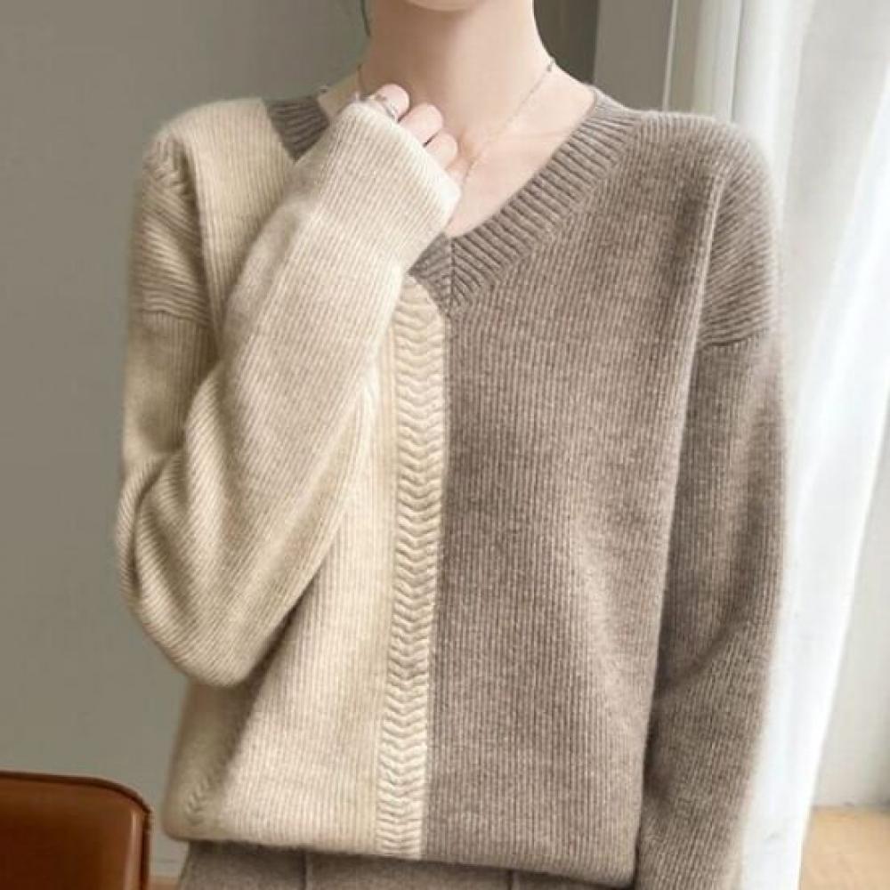NaVaVa Women Color Block V Neck Long sleeVe Knit
