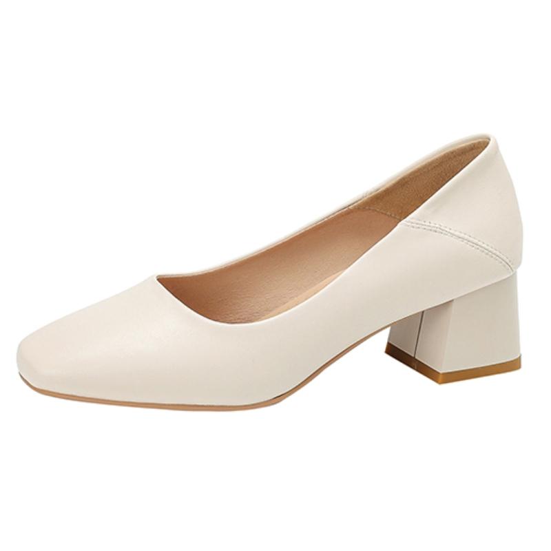 Women's Medium Heels Loafers Shoes 2025 New Fashion Elegant Nude Short Heeled Party Wedding Shoes Female Dress Pumps Large Size