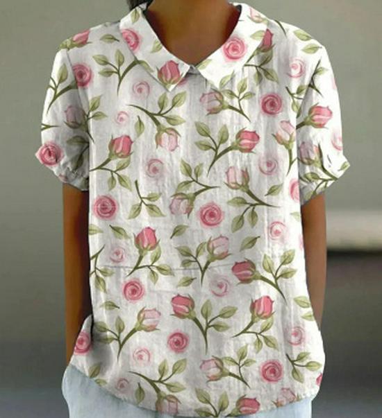 

2025 Жіночий топ з коротким рукавом з квітковим цифровим принтом S