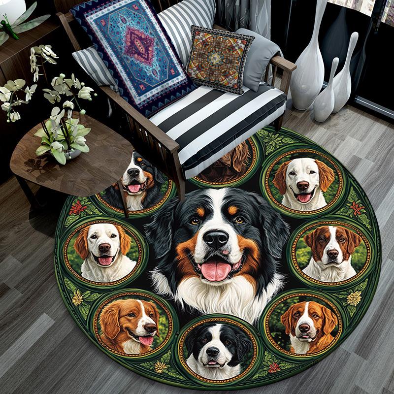 Berner Sennenhund Runder Teppich, Teppich für Wohnzimmer Schlafzimmer Sofa Spielzimmer Dekor, Rutschfeste Fußmatte