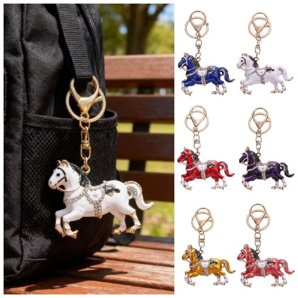 Sparkling Rhinestones Horse Keychain Colorful Backpack Pendant Car Key Chain Backpack Decoration