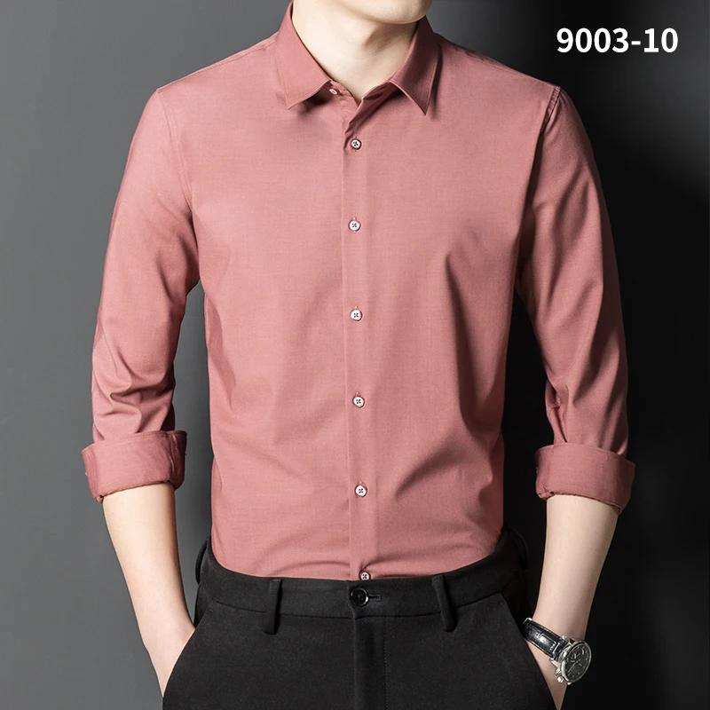 Bamboo Fiber solid color elastic long-sleeve shirts for men slim fit formal plain shirt england style white shirt office clothes