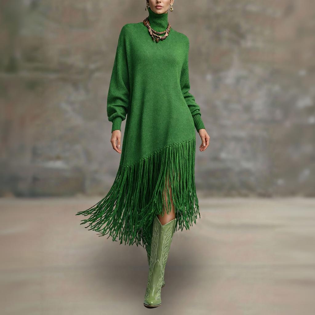 Women's Color Long Dress with High Neck for Party Evening Wear
