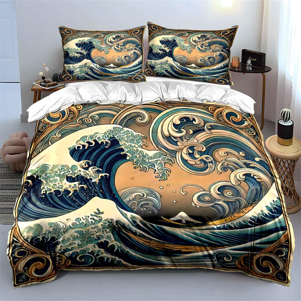 Ocean Wave Art Decor Set Soft Comfortable Duvet Cover Bedding Set Included 1*Duvet Cover & 2*Pillowcases, Gift