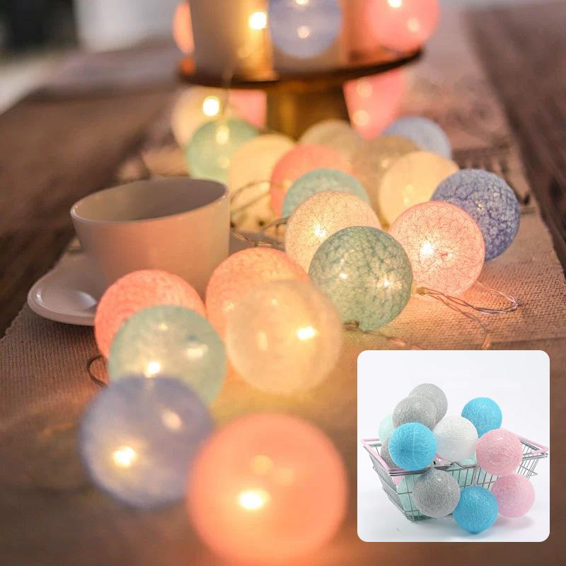 

20 светодиодов, питание от батареек, садовый домашний декор, хлопковые шарики, 3 м гирлянды, уличные для свадебной вечеринки, гирлянда, гирлянда 3m