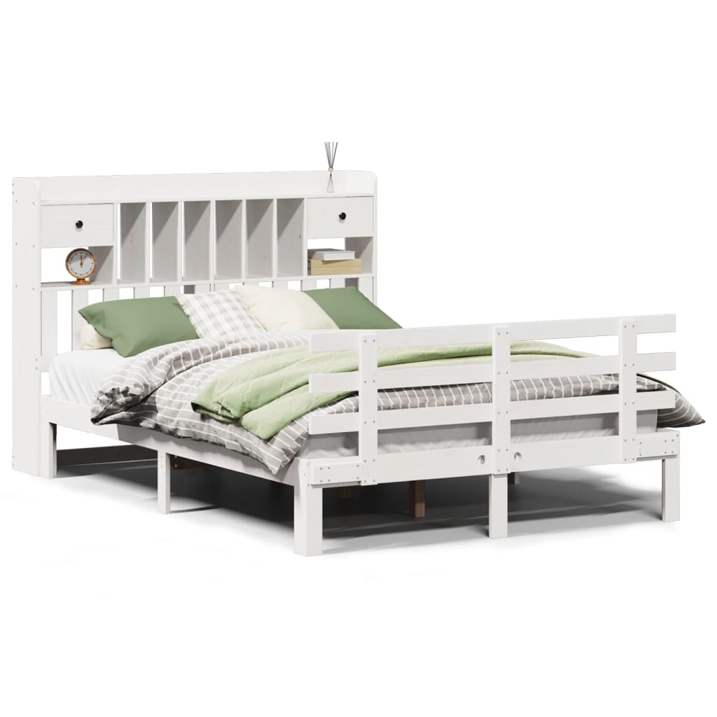 Solid Wood Bed with Shelf Without Mattress White 140x200 Cm Pine