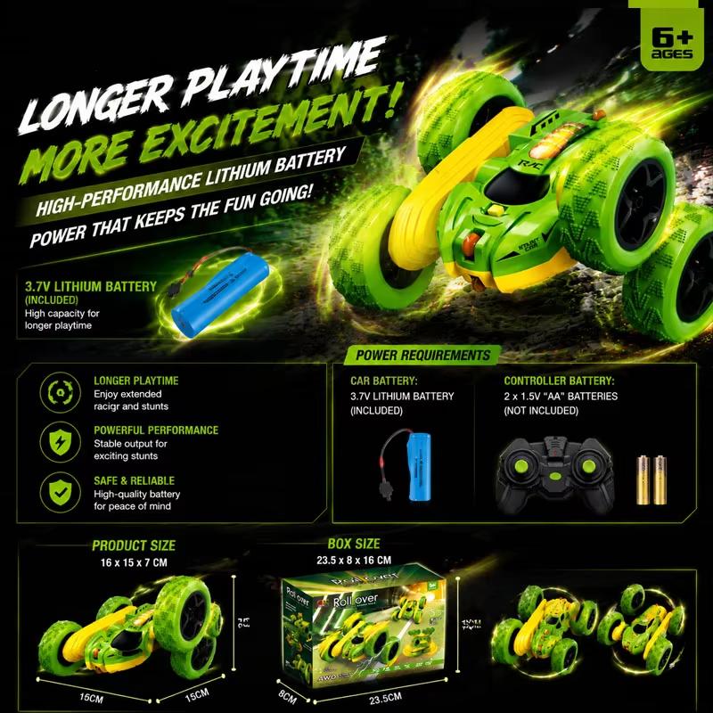 New Multifunctional Mini Remote Control Car with Lights Type-C Fast Charging 2.4GHz Double Sided Flips RC Cars 360° Rotates RC Stunt Car Toys for Kids