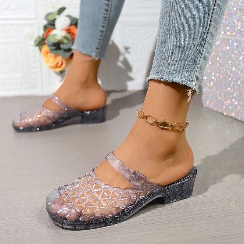 Fashion 2025Womens Slippers  Summer Breathable Casual  Round Toe Sandals Mom Transparent No-slips Slides  Flips Flop