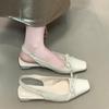 Fairy Wind Gentle Niche Bow Splicing Women's Shoes Heel Sandals with Skirt Bag Head Thick Empty Square Head Single Shoes Women
