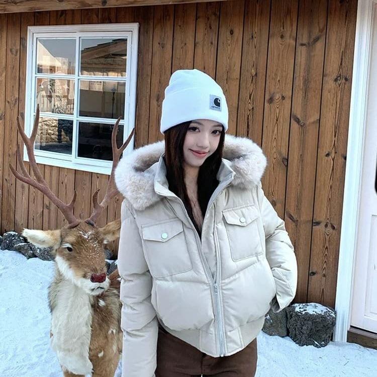 Winter new women's small college style thin cotton-padded clothes fashionable casual big fur collar short down cotton-padded clothes