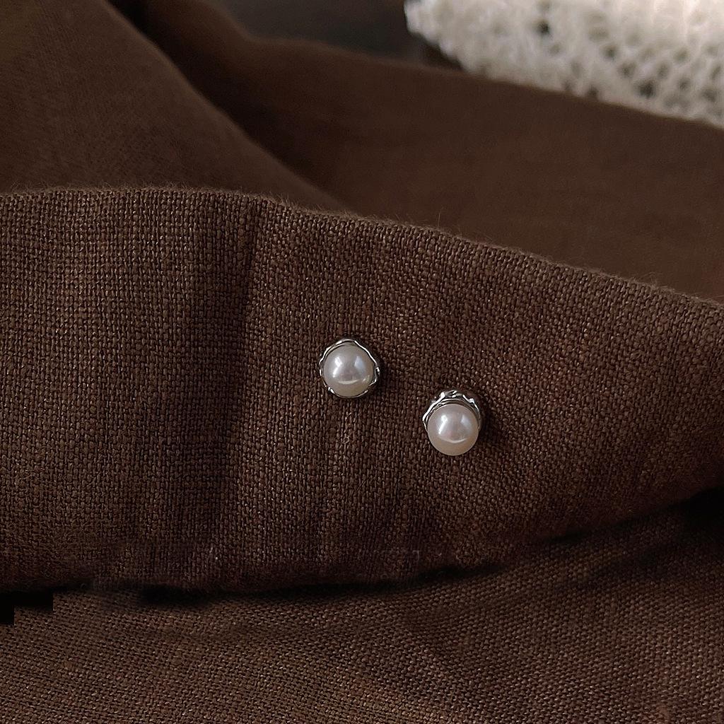 Elegant Round Freshwater Pearl 925 Silver Stud Earrings - Simple Daily Style