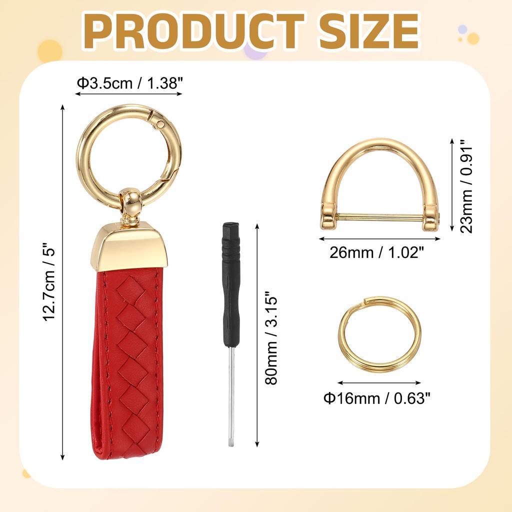 Leather Car Keychain with and Gold Red [uxcell] D-ring Keyring, Unisex,