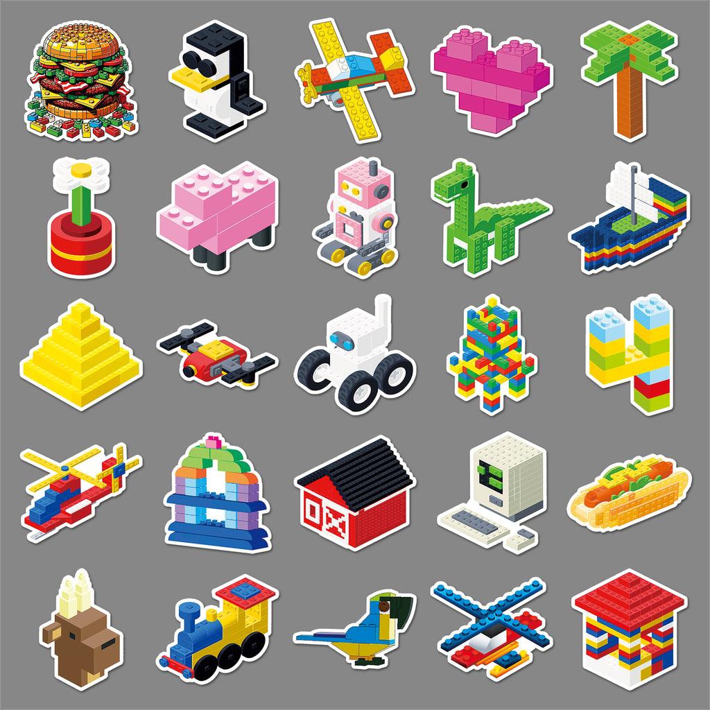 51 Building Blocks Graffiti Stickers Personalized Creative Children's Decoration Mobile Phone Water Cup Skateboard Toy Stickers