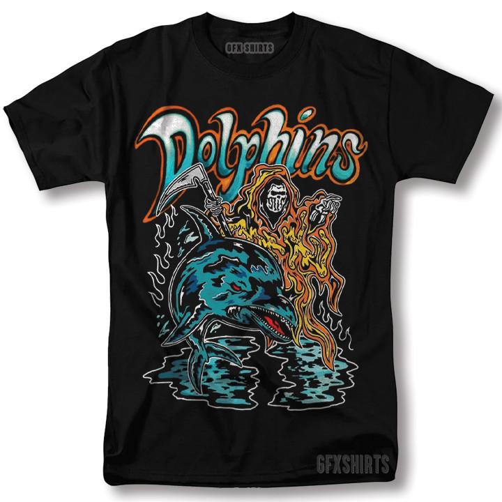 Miami Dolphins Shirt Skeleton Vintage Style Graphic Design T-shirt S
