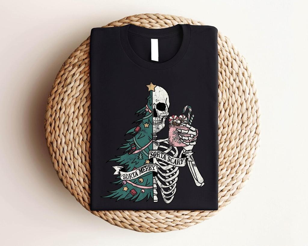 Sorta Merry Sorta Scary Shirt Funny Christmas Gift T-Shirt Cute Spooky Season