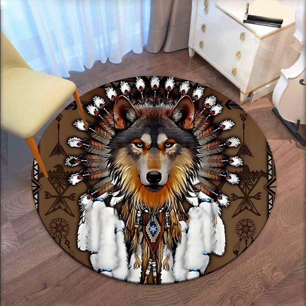 Native American Wolf Headdress Wall Art DecorRound Non-Slip chair mat chair carpet for office Rugs for Office Decor Gift For Valentine's Day Mother's