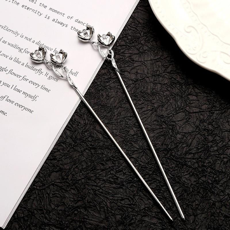 Retro Alloy Flower Branch Hairpin Diy Antique Hanfu Step Hairpin Electrophoresis Electroplating Double-Headed Hairpin