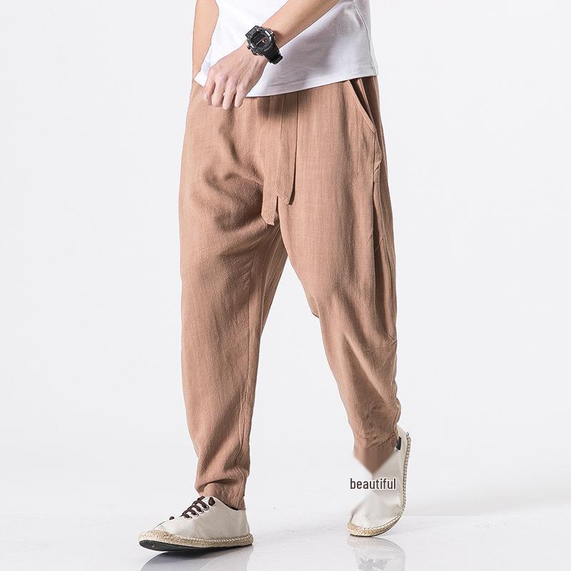 

Men s Cotton Linen Breathable Plus-Size Pants - Solid Color 2022 L кавовий