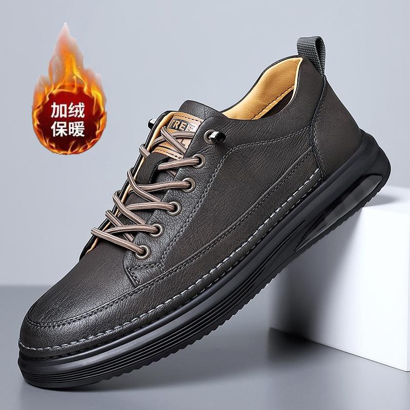 Fashion Black Leather Shoes Plus Size Men Sports Board Shoes Soft Soled Non Slip Autumn Winter Lace-up Flat Business Casual Shoe