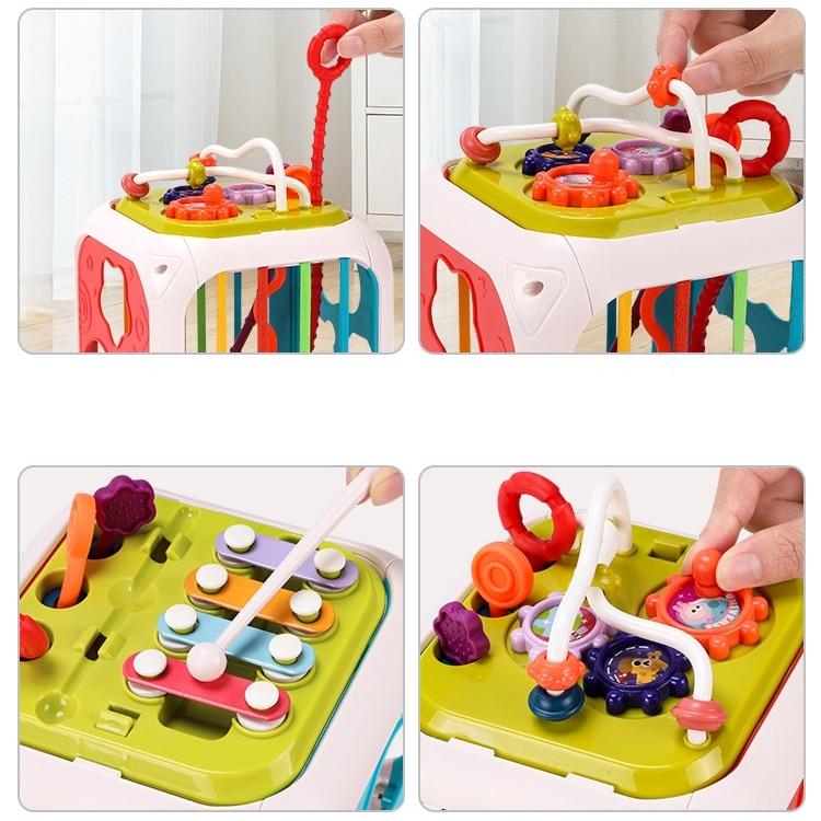 7-in-1 Interactive Activity Cube , Montessori Sensory & Educational Toy for 1 2 3 Year Old Boys Girls, Multicolor