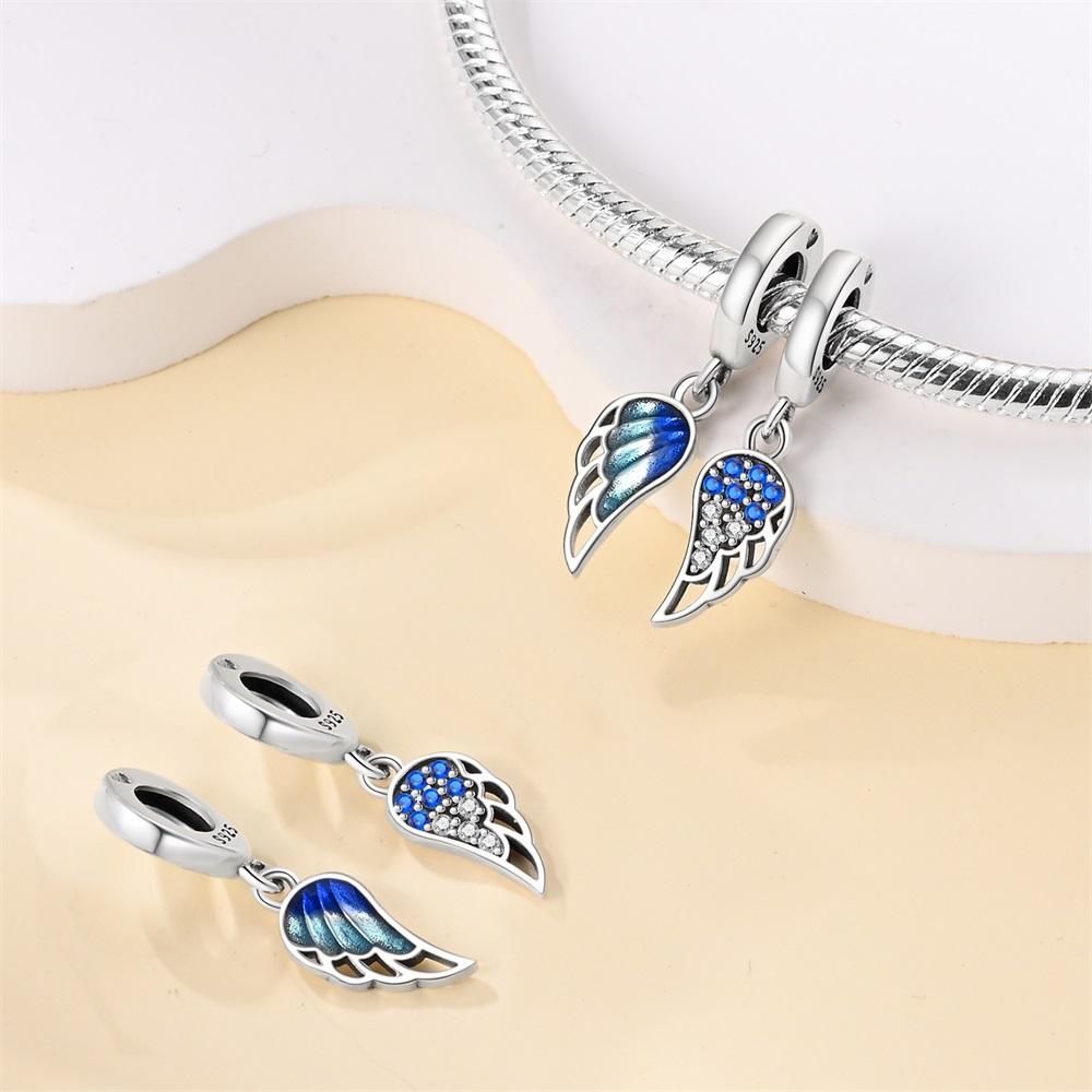 Authentic Original Copper Metal Charm Bead Components Luxury Blue Zircon Wing Pendant Bead Component Bead Components Compatible With Bracelet High