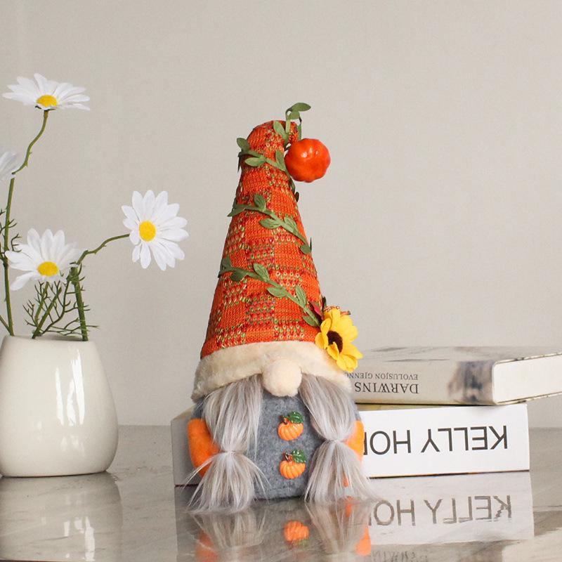 New Year s Pumpkin Sunflower Leaf Gnome Ornament for Window Decoration